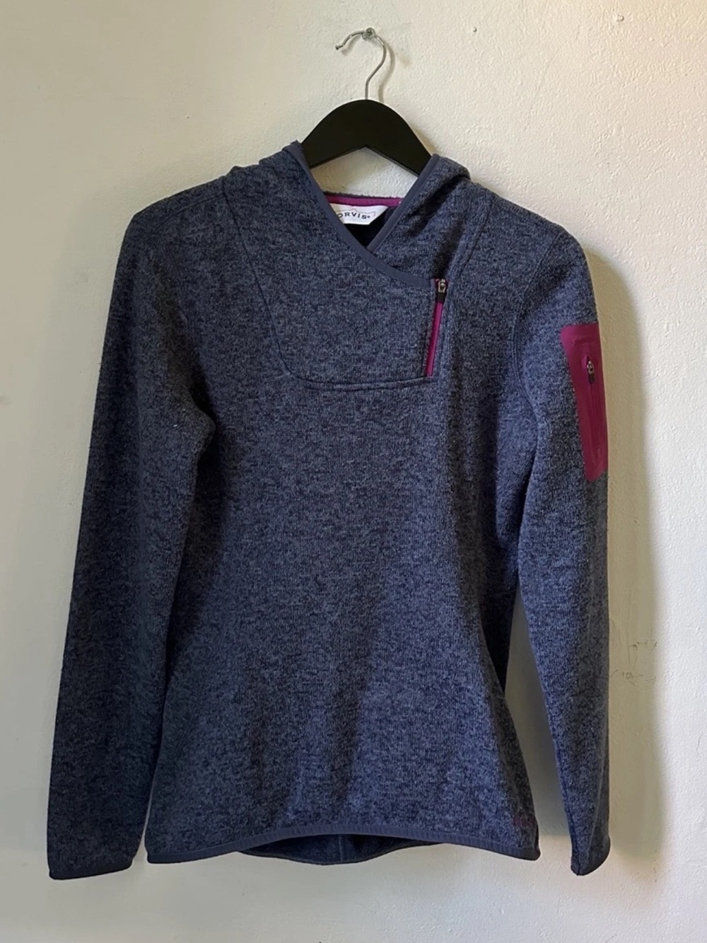 Orvis Fleece Hoodie Women XS Blue Purple Quarter Zip Pullover Outdoor
